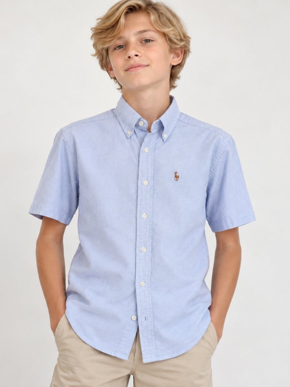 Polo Ralph Lauren Boys Blue Oxford Short Sleeve Button Down Shirt Size 12